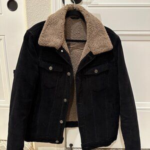 Black Denim Style Jacket with Fur Inner Lining